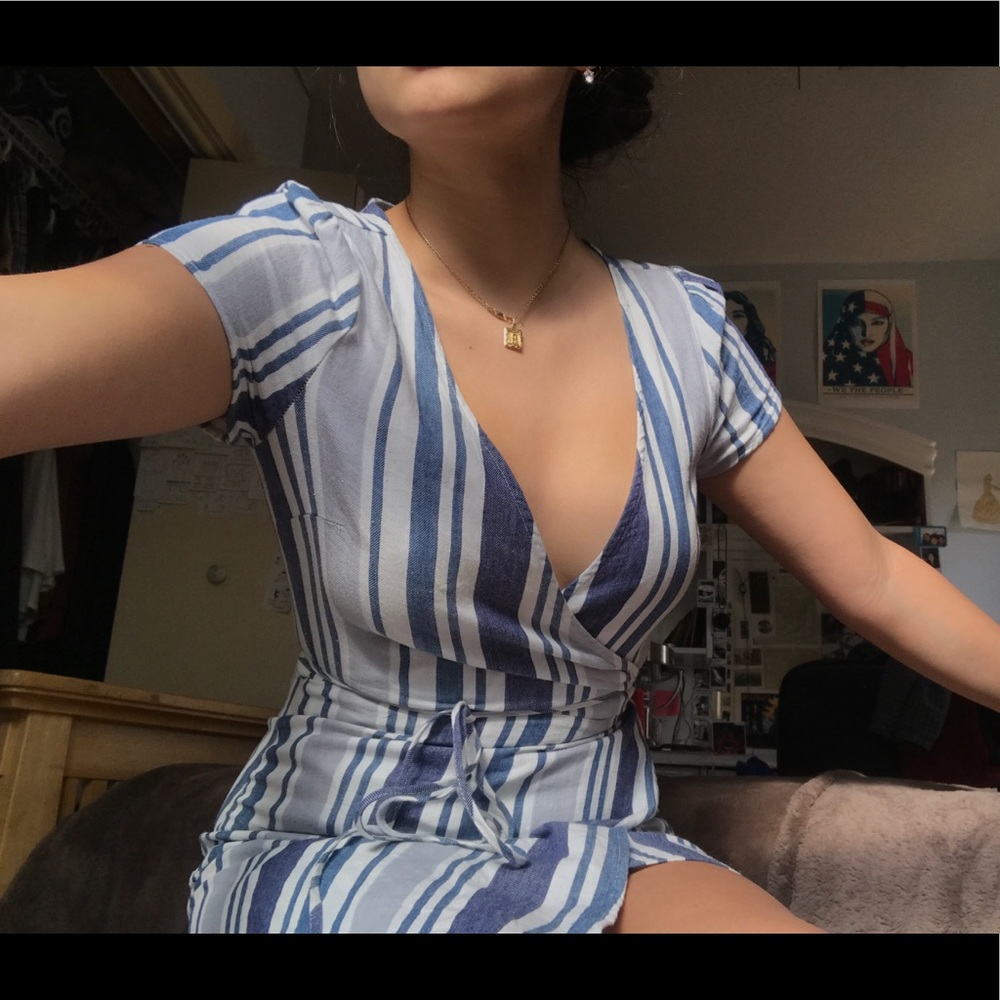 Fake Mixed Denim V-Neck Wrap Mini Dress